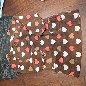 Brown Fall Corduroy Heart Pattern Soft Tunic dress Shirt Top with mod style